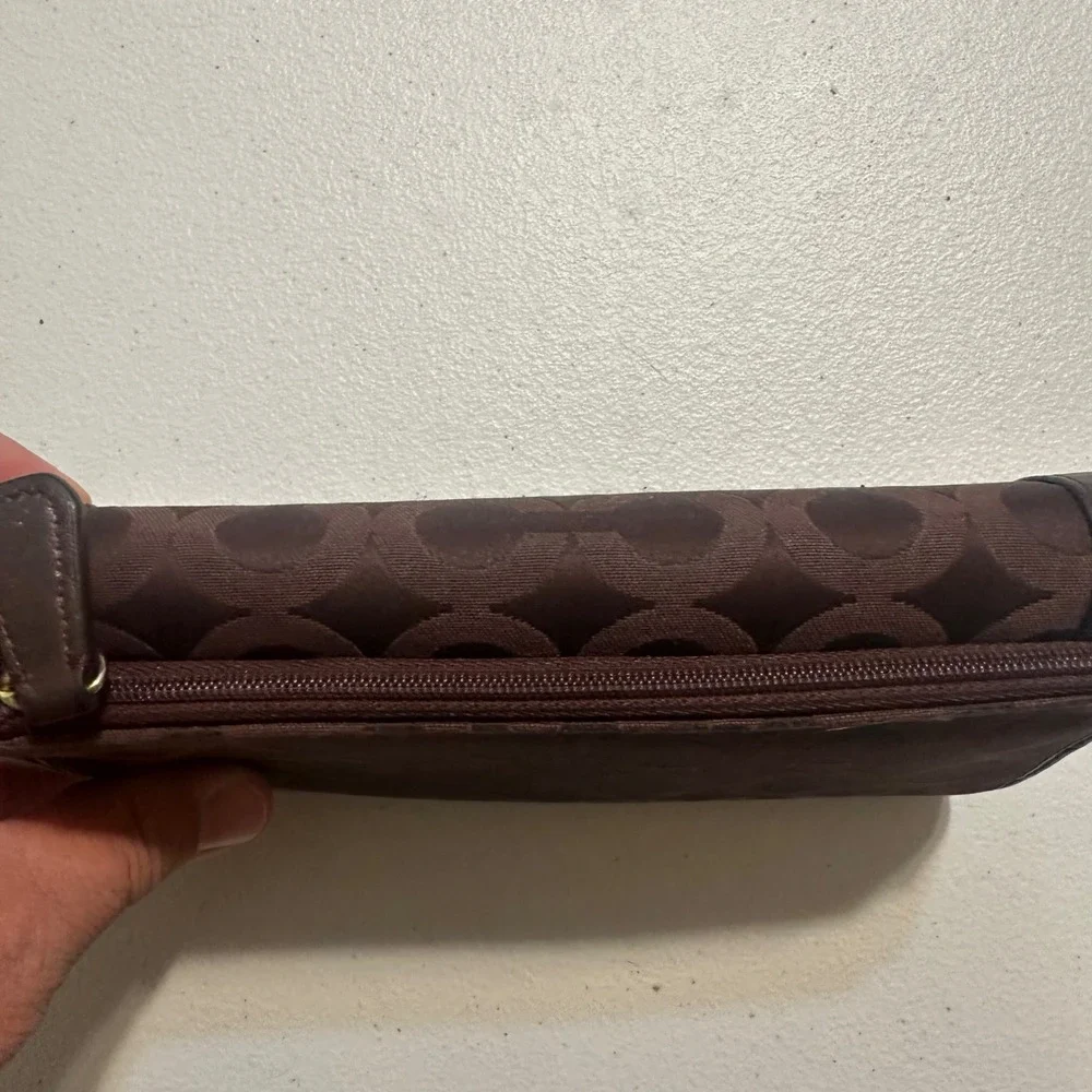 Coach Wallet Womens Brown Signature‎ Jacquard Turnlock Trifold Zip Organizer